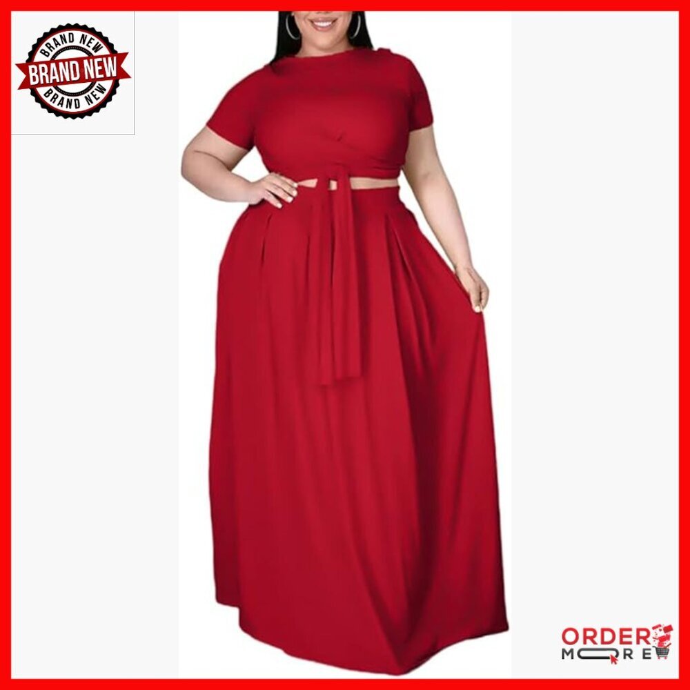 Plus Size 2 Piece Dress Set Polyester Crop Top Maxi Skirt Boho - Picture 1 of 6